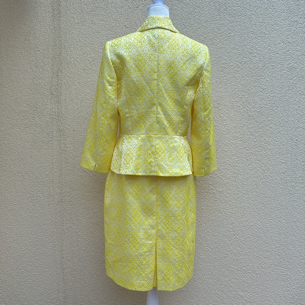 Albert Nipon Floral Jacquard Jacket w/ Pencil Skirt, Yellow/White - Picture 4 of 10